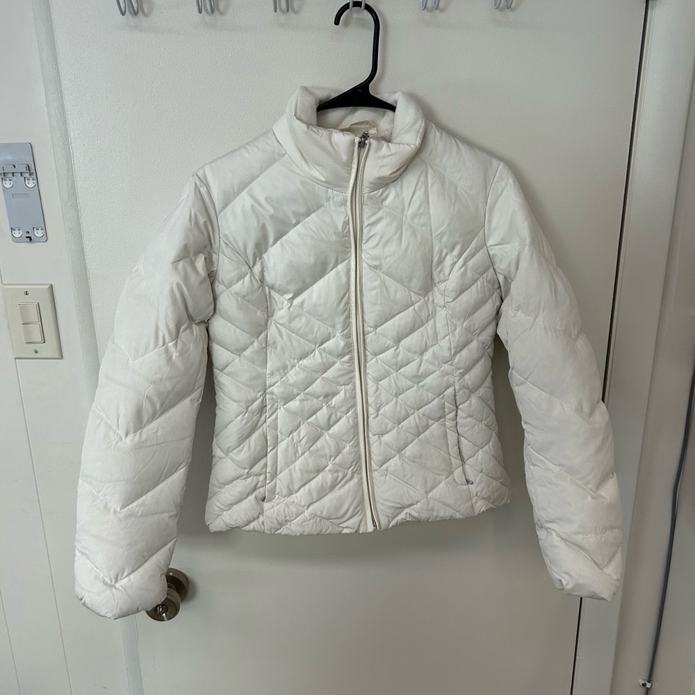 Eddie Bauer White Puffer Jacket with Quilted Design